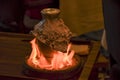 Traditional Turkish Testi Kebab - Tandir - Pottery Kebab cooked in clay pt over fire in Istanbul
