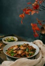 traditional twice cooked pork(huiguorou),Twice cooked pork slices,Sichuan style Chinese dish Royalty Free Stock Photo