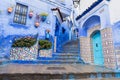 Traditional typical moroccan architectural details in Chefchaouen, Morocco, Africa Beautiful street of blue medina. Royalty Free Stock Photo