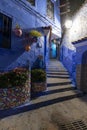 Traditional and typical moroccan architectural details in Chefchaouen, Morocco Africa Narrow and beautiful street of blue medina. Royalty Free Stock Photo