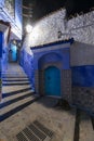 Traditional and typical moroccan architectural details in Chefchaouen, Morocco Africa Narrow and beautiful street of blue medina.