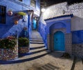 Traditional and typical moroccan architectural details in Chefchaouen, Morocco Africa Narrow and beautiful street of blue medina.