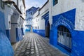 Traditional and typical moroccan architectural details in Chefchaouen, Morocco Africa Narrow and beautiful street of blue medina.