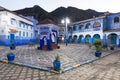 Traditional and typical moroccan architectural details in Chefchaouen, Morocco Africa Narrow and beautiful street of blue medina. Royalty Free Stock Photo