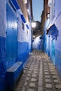 Traditional and typical moroccan architectural details in Chefchaouen, Morocco Africa Narrow and beautiful street of blue medina.