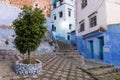 Traditional and typical moroccan architectural details in Chefchaouen, Morocco Africa Narrow and beautiful street of blue medina.