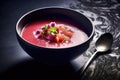 Traditional Ukrainian borscht in a bowl on the dark table. National cuisine of Ukraine. Generative AI