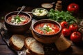 Traditional Ukrainian borscht . Bowl of red beetroot soup borscht with white cream.