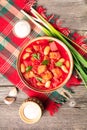 traditional Ukrainian borscht or red soup in the bowl