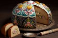 Traditional ukrainian Easter Bunt Cake with marshmallow glaze. Generative AI