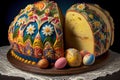 Traditional Ukrainian Easter cake painted with marshmallow icing. Generative AI