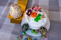 Traditional Ukrainian Easter cake (paska) with eggs