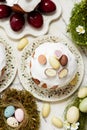 Traditional Ukrainian Easter pastry paska and painted eggs Royalty Free Stock Photo