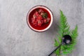 Traditional Ukrainian and Russian dish borsch, red soup with beets
