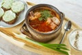 Traditional Ukrainian and Russian meal soup - borscht in authe Royalty Free Stock Photo