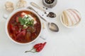 soup borscht from beet with greens and sour cream Royalty Free Stock Photo