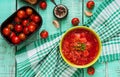 Traditional Ukrainian Russian vegetable borscht soup on green bowl. Royalty Free Stock Photo