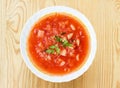 Traditional ukrainian soup - borsch on wooden