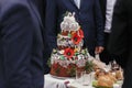 Traditional ukrainian wedding cake bread, decorated with flowers