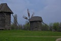 Traditional Ukrainian windmill located in the Museum of Folk Architecture and Life of Ukraine. Royalty Free Stock Photo