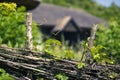 Traditional Ukrainian wooden fence, country view