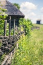 Traditional Ukrainian wooden fence, country view