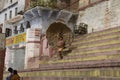 Traditional umbrella bringing down at near ahalyabai ghat varanasi