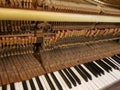 Traditional upright piano keys and mechanism background Royalty Free Stock Photo