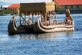 Traditional uros boat, in uros island, Puno, Peru Peruvian andes