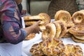 Traditional uzbekistan bread lavash at local bazaar, is a soft f