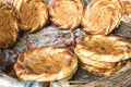 Traditional uzbekistan bread lavash at local bazaar, is a soft f