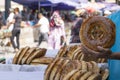 Traditional uzbekistan bread lavash at local bazaar, is a soft f