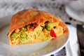 Traditional vegetables strudel pie, homemade and sliced. Royalty Free Stock Photo