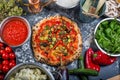 Traditional vegetarian italian pizza with peppers and tomato sauce Royalty Free Stock Photo