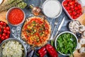 Traditional vegetarian italian pizza with peppers and tomato sauce Royalty Free Stock Photo