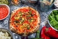 Traditional vegetarian italian pizza with peppers and tomato sauce Royalty Free Stock Photo