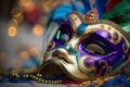 Traditional Venetian carnival mask on bokeh background.