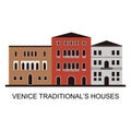 Traditional Venetian houses view. Frame with traditional Italian house style architecture building. Famous world landmark isolated