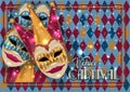 Traditional Venice mask Joker , invitation  card in art deco style , vector Royalty Free Stock Photo