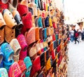 Traditional vibrant Moroccan slippers - `babouches` on the market in Fez, Morocco Royalty Free Stock Photo