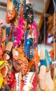 Traditional vibrant Moroccan slippers - `babouches` on the market in Fez, Morocco. Vertical Royalty Free Stock Photo