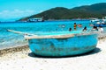 Traditional Vietnamese boats on the beach Royalty Free Stock Photo