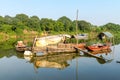 Traditional Vietnamese boats on the Red River Hanoi, Vietnam Dec 2016