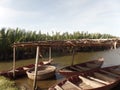 Traditional Vietnamese boats on the water`s edge