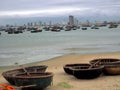 Traditional Vietnamese fishing boats on the Danang Beach Royalty Free Stock Photo