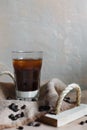 Traditional vietnamese iced coffee with condensed milk and coffee beans