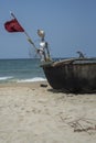 Traditional Vietnamese round fishing boats on the beach. Royalty Free Stock Photo