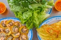 Traditional Vietnamese shrimp pancake and crepe with vegetable and fish sauce
