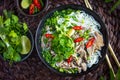 Traditional Vietnamese soup Pho with beef and rice noodle