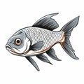 Bold Graphic Illustration Of A Swimming Fish On White Background